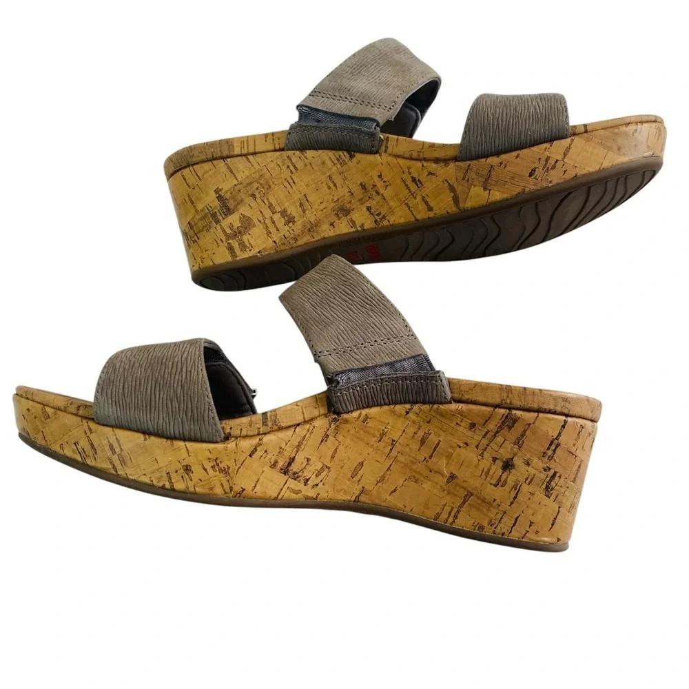 Vionic Grey Pepper Cork Wedge Slip On Sandals Size 9